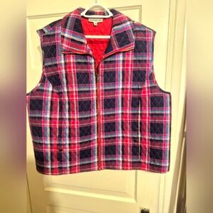 Southern Lady Plaid Quilted Vest with Zipper And Pockets 3X